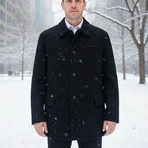 Alfani Vtg Jacket‎ Mens Large Black Wool Blend Quilted Lined Classic Coat Warm